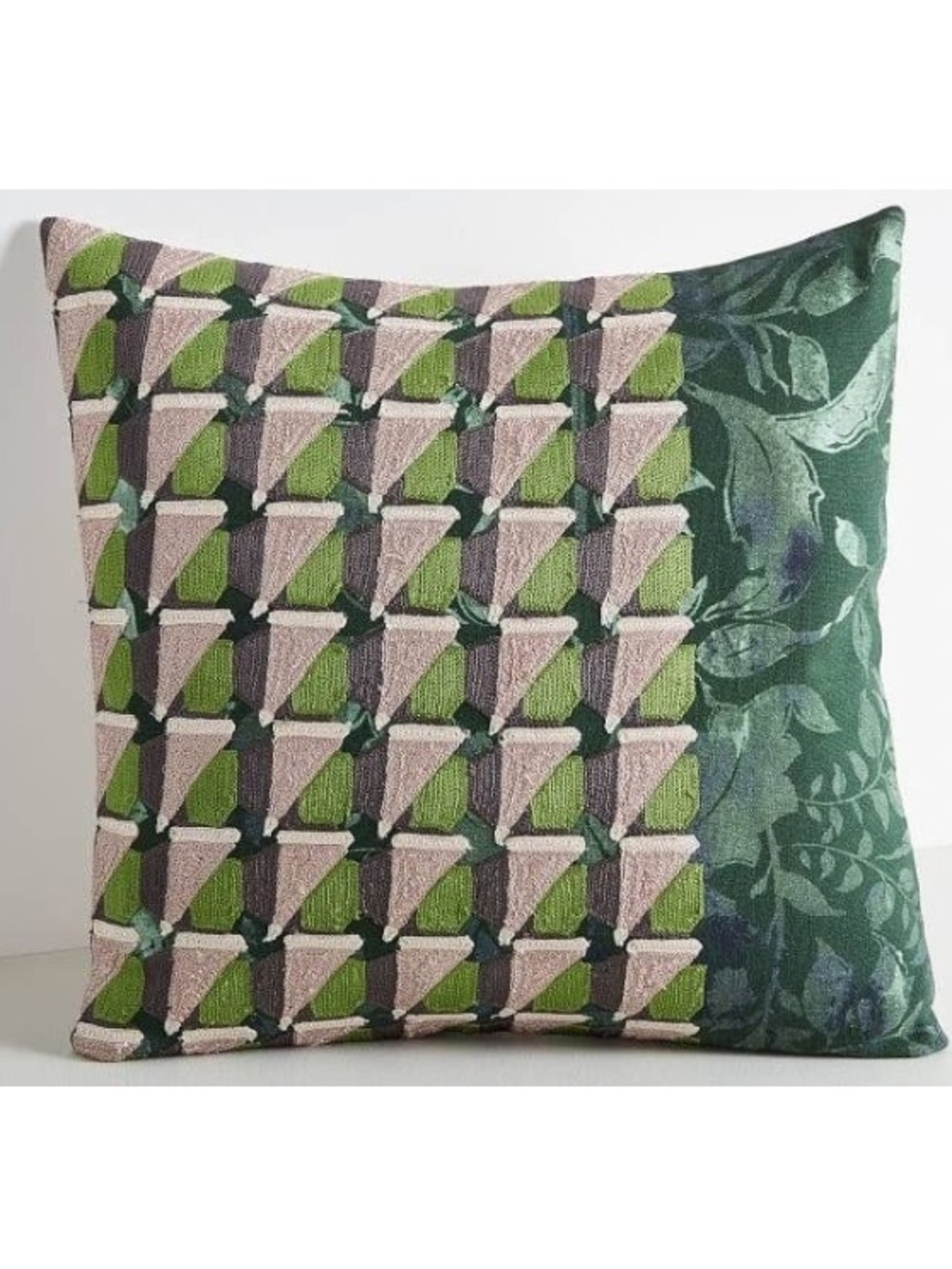 New West Elm Embroidered Geometric Natural Cotton 18 x 18 Boho Throw Pillow